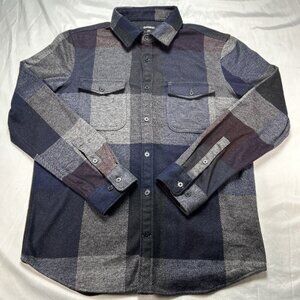 Express Mens Flannel Shirt Medium Plaid Gray Blue Red Long Sleeve Button Down